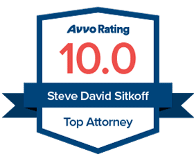 Avvo Rating badge displaying a score of 10.0 for Steve David Sitkoff, Top Attorney.